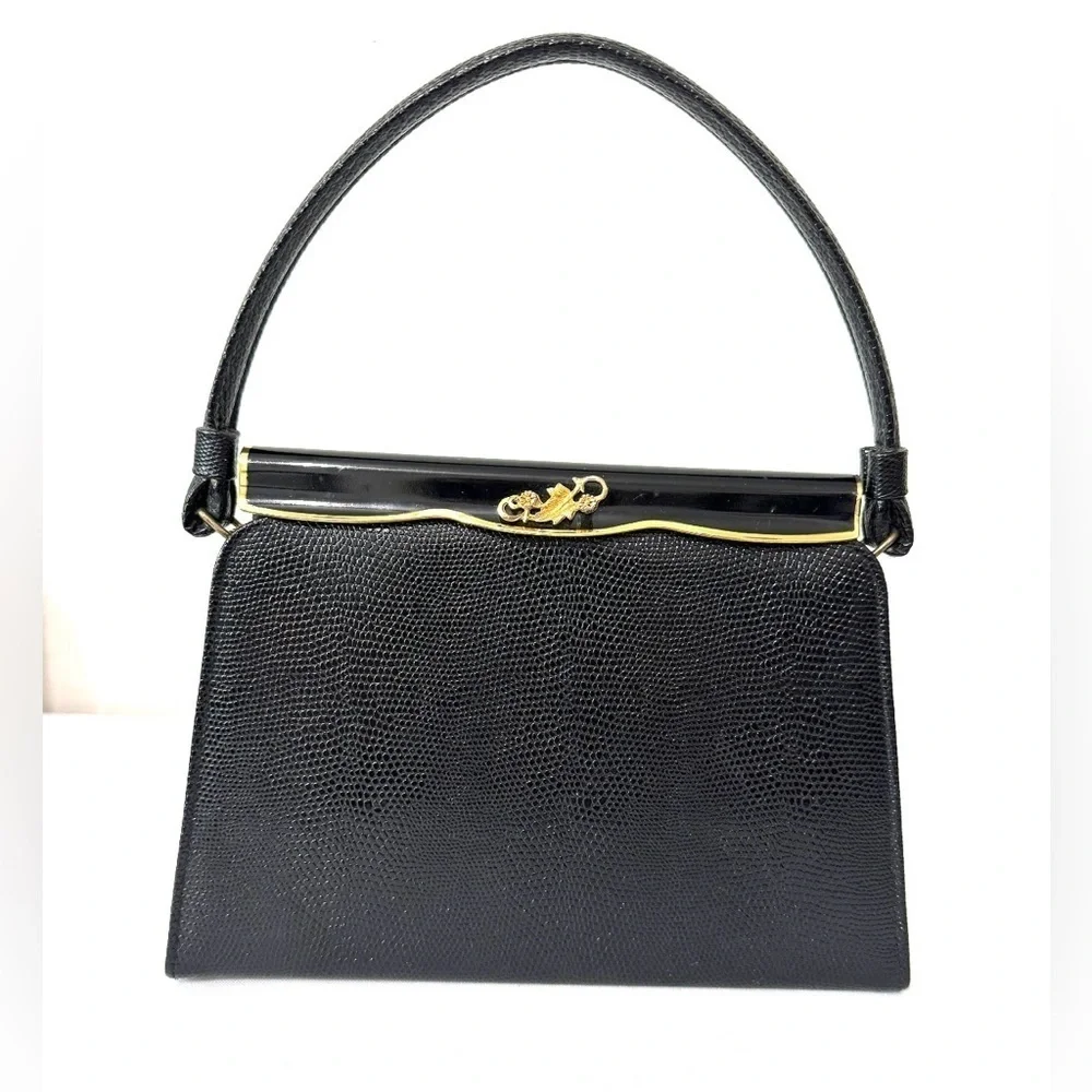 Vintage black 50s after five lizard embossed bag